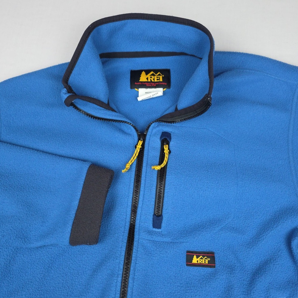 REI Fleece Full Zip Jacket Mens Medium Blue Mock Neck Polyester